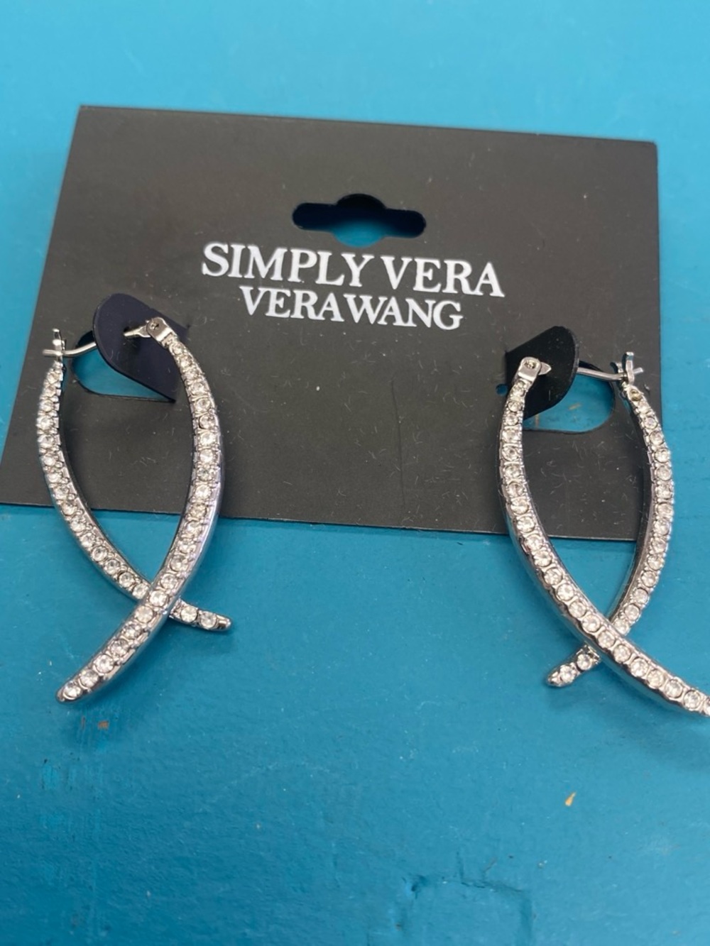 Simply Vera Vera Wang Silver Pave Crystal Crossover Hoop Earrings